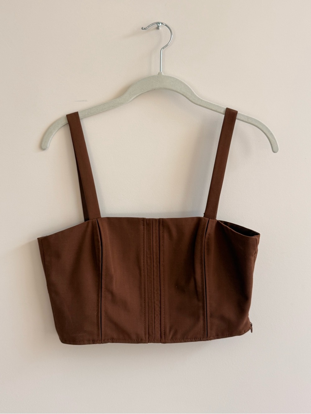Zara Brown Square Neck Crop Top with Straps